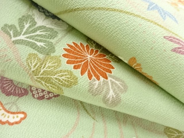  流水に秋草模様小紋着物